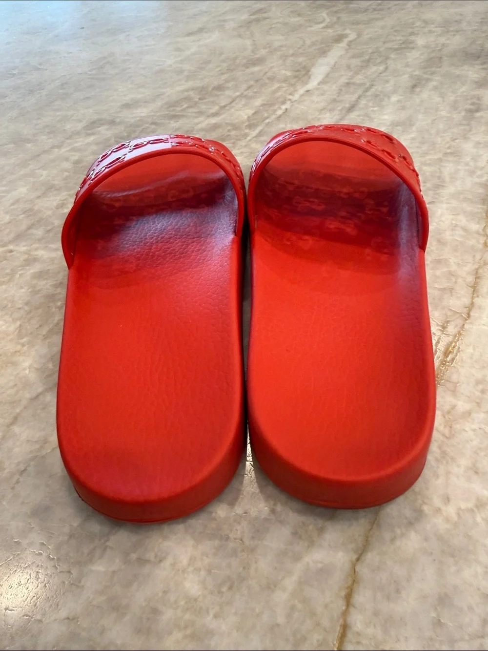 Gucci Red Embossed GG Slide Sandals